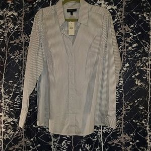NWT Lane Bryant Sz 18 White/Blue Button Down Shirt